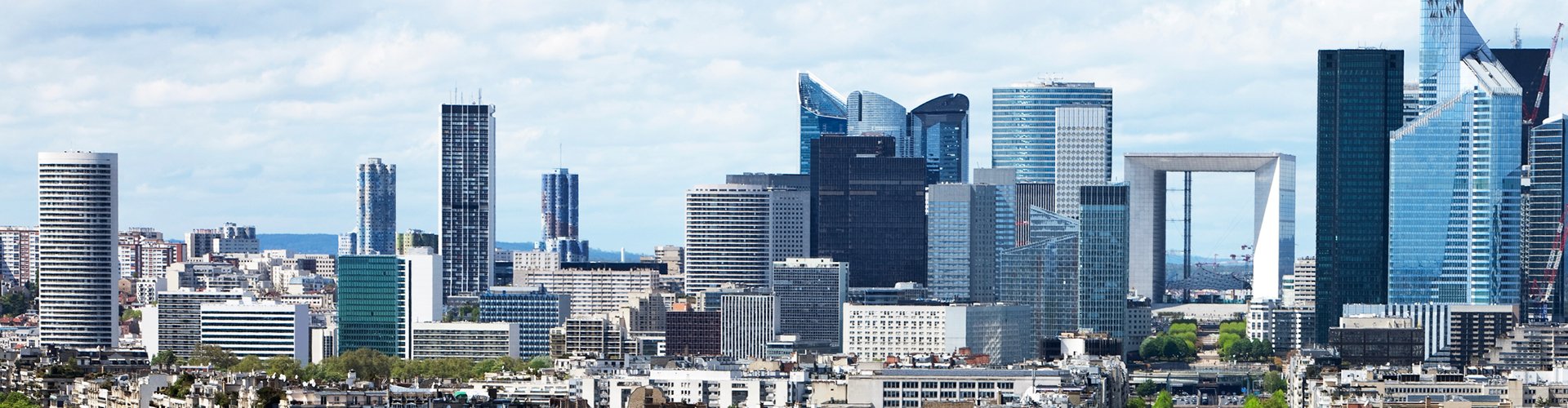 Skyline view over La Défense business district in Paris
